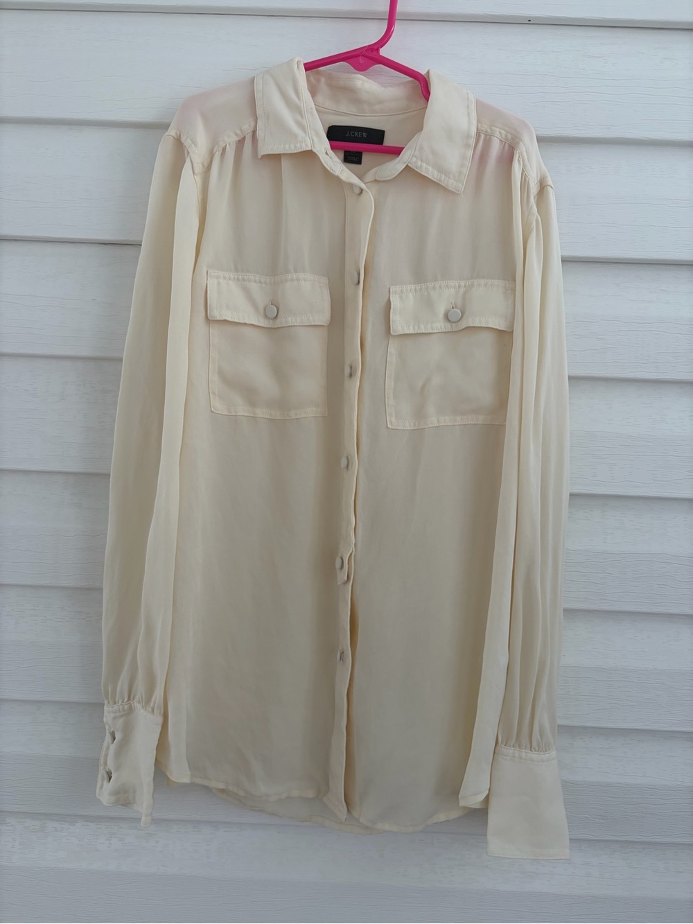 J.Crew Ivory 100% Silk Utility Button Down Shirt 00 Pocket Blouse